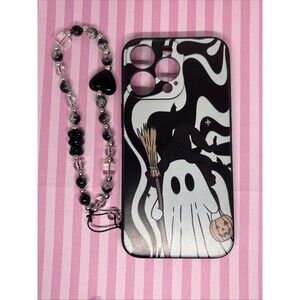 Spooky Witch Ghost iPhone 13 Pro Case with Beaded Charm | Alt Goth Aesthetic